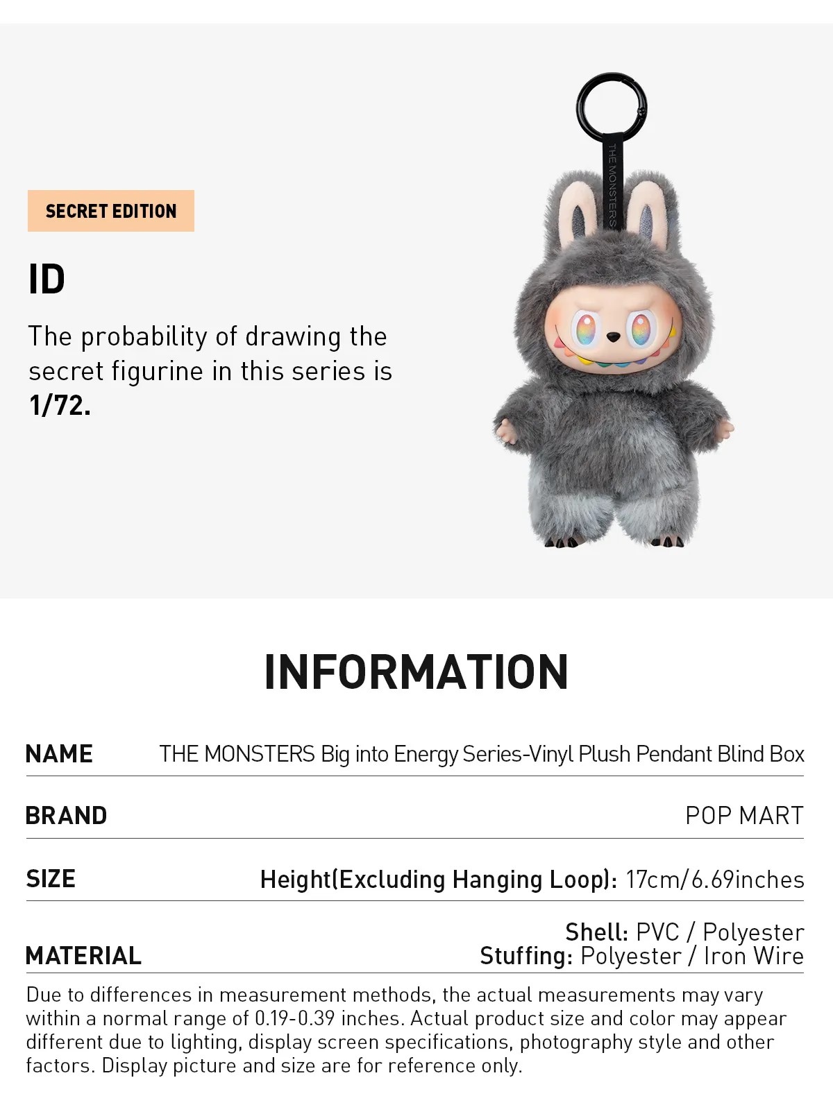 THE MONSTERS Big into Energy Series-Vinyl Plush Pendant Blind Box Europe PNOAMD128