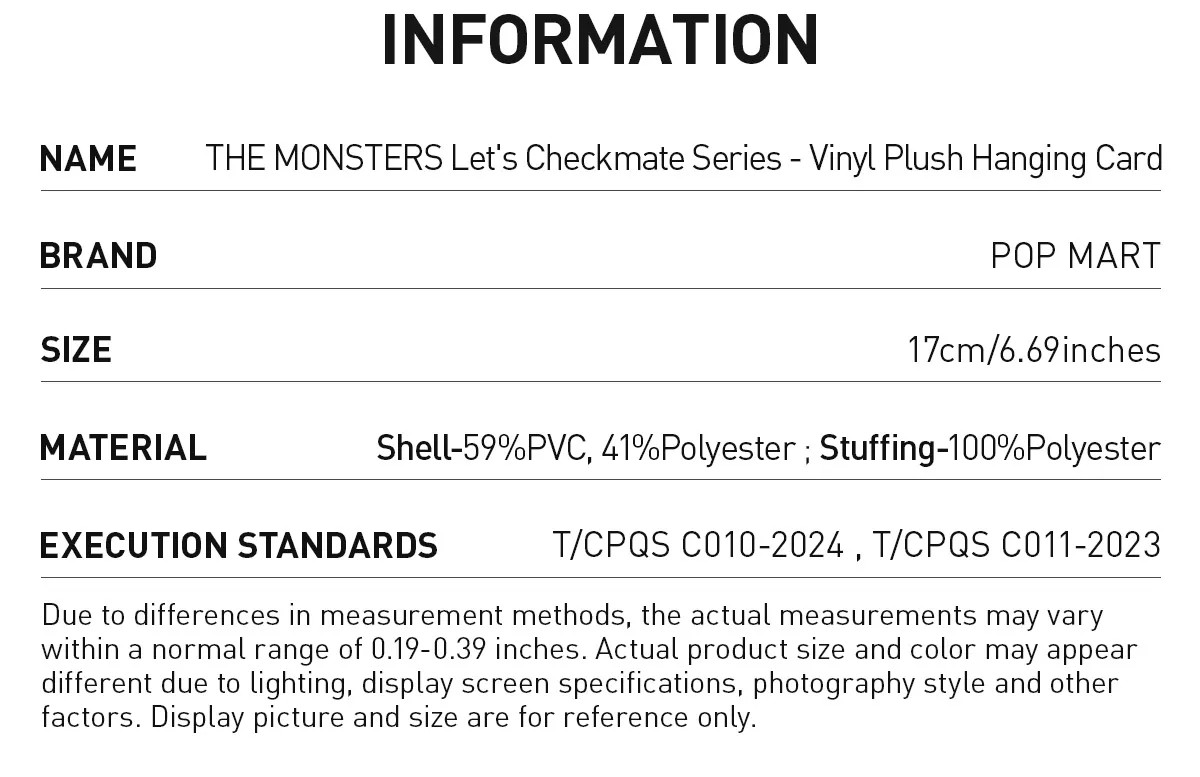THE MONSTERS Let's Checkmate Series-Vinyl Plush Hanging Card Europe HNEKVZ457