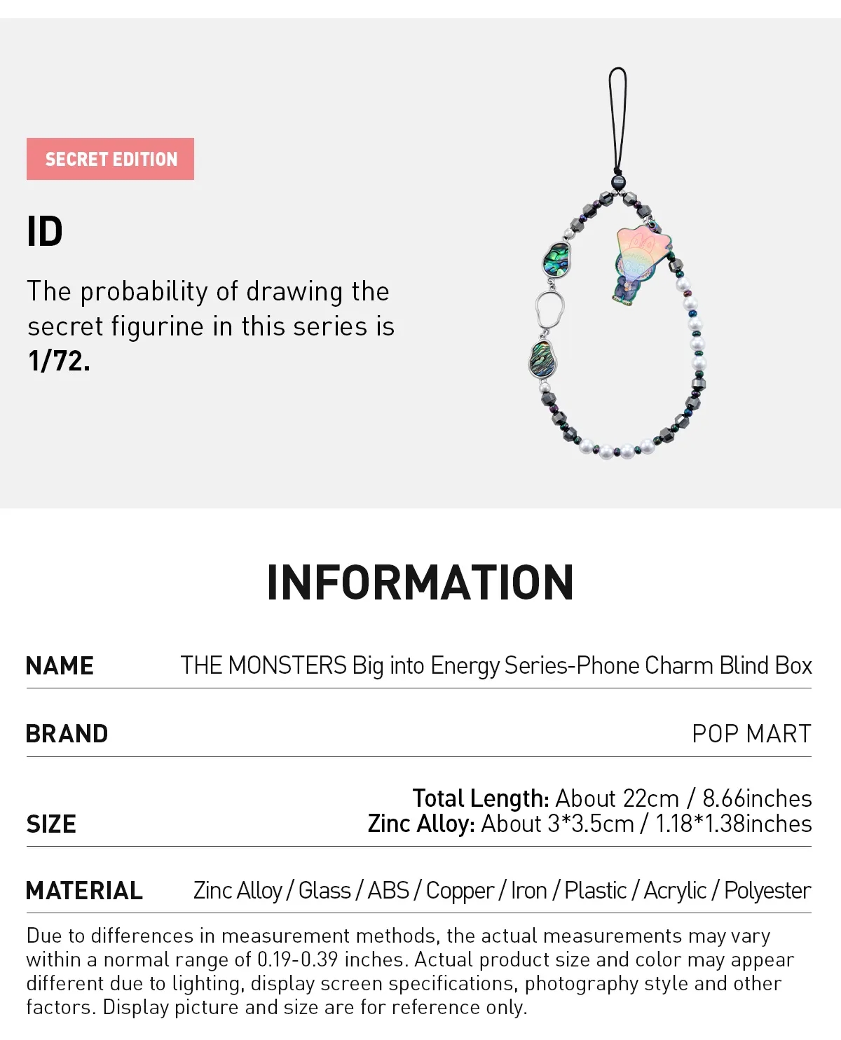 THE MONSTERS Big into Energy Series-Phone Charm Blind Box Europe 160824DUE